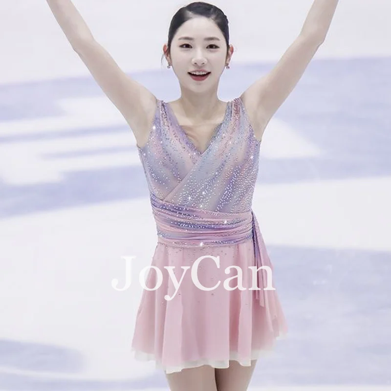 Joycan Eiskunstlauf Kleid Mädchen rosa Spandex dehnbare Wettbewerb Tanz kleidung angepasst
