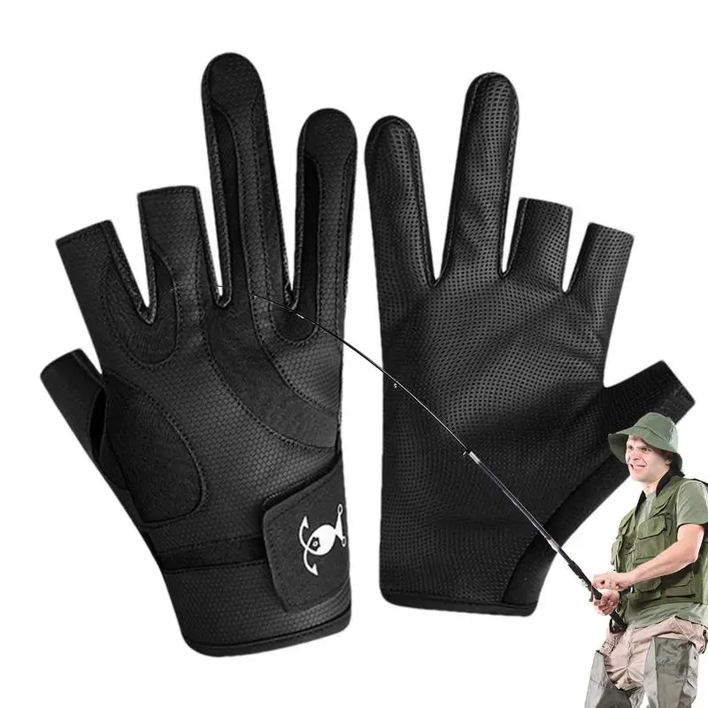 Fishing Sport Mittens Fishing Sports Mittens With 3 Cut Fingers Adjustable Elastic Band Mittens For Men Women Non-Slip Grip For