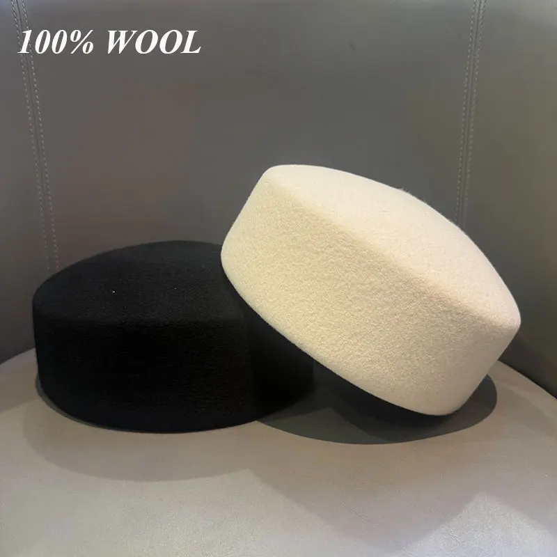 

Classic Fascinator Designer British Women Wool Beret Fedora Felt Hat Warmer Winter Hat Women Retro Catwalk Luxury Pillbox Hat