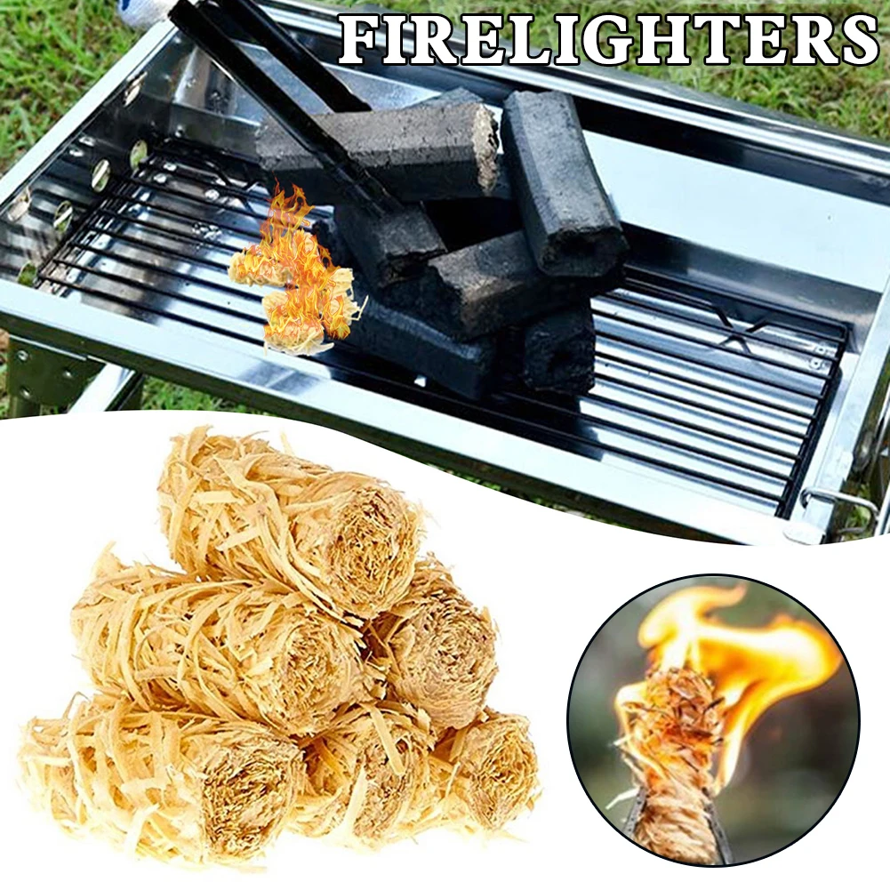 32/64pcs Fireplace Lighters Eco Wood Roll Firelighters Fire Starters Natural Wood Wool Natural Wax Roll For Outdoor Camping BBQ