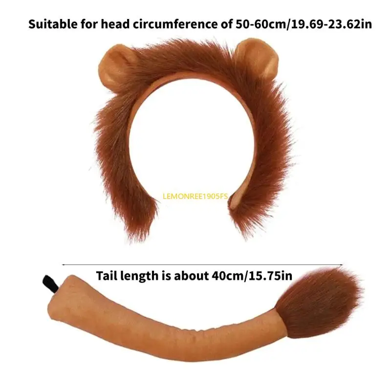 Dxae Lions Kostuumset Animal Fancy Dress -kostuumkit, Lions Ears Hoofdband en Tail Set Halloween Cosplay Party Decorations