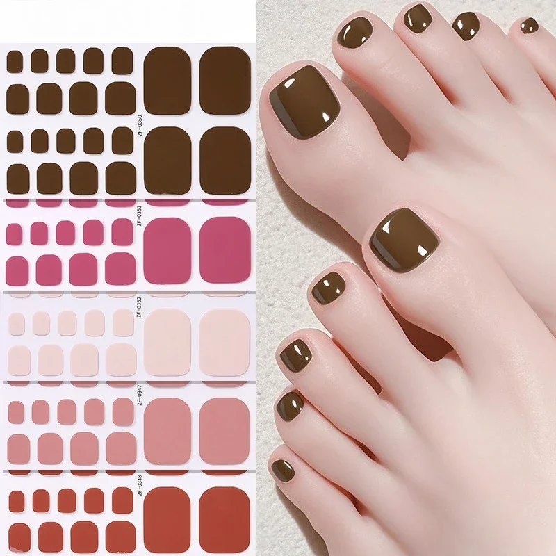 22Tips Solid Color Self-adhesive Gel Stickers for Toe Nails Waterproof Toenail Stickers Summer Self Adhesive DIY Foot Decals
