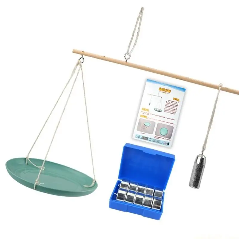 Lever Principle Demonstration Set With Wooden Three-Hole Balance Beam, Hanging Tray and Weight Case for Students, Teachers and
