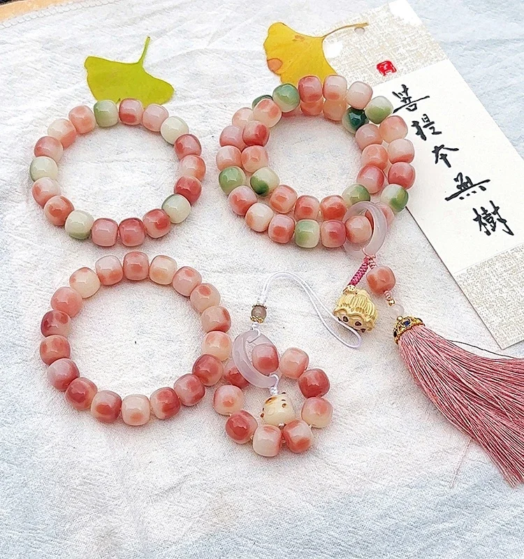 New Product Peach Flower Skin Bodhi Root Bracelets Female Student Plate Play Handheld Bodhizi Hand String Wen Play Buddha Beads