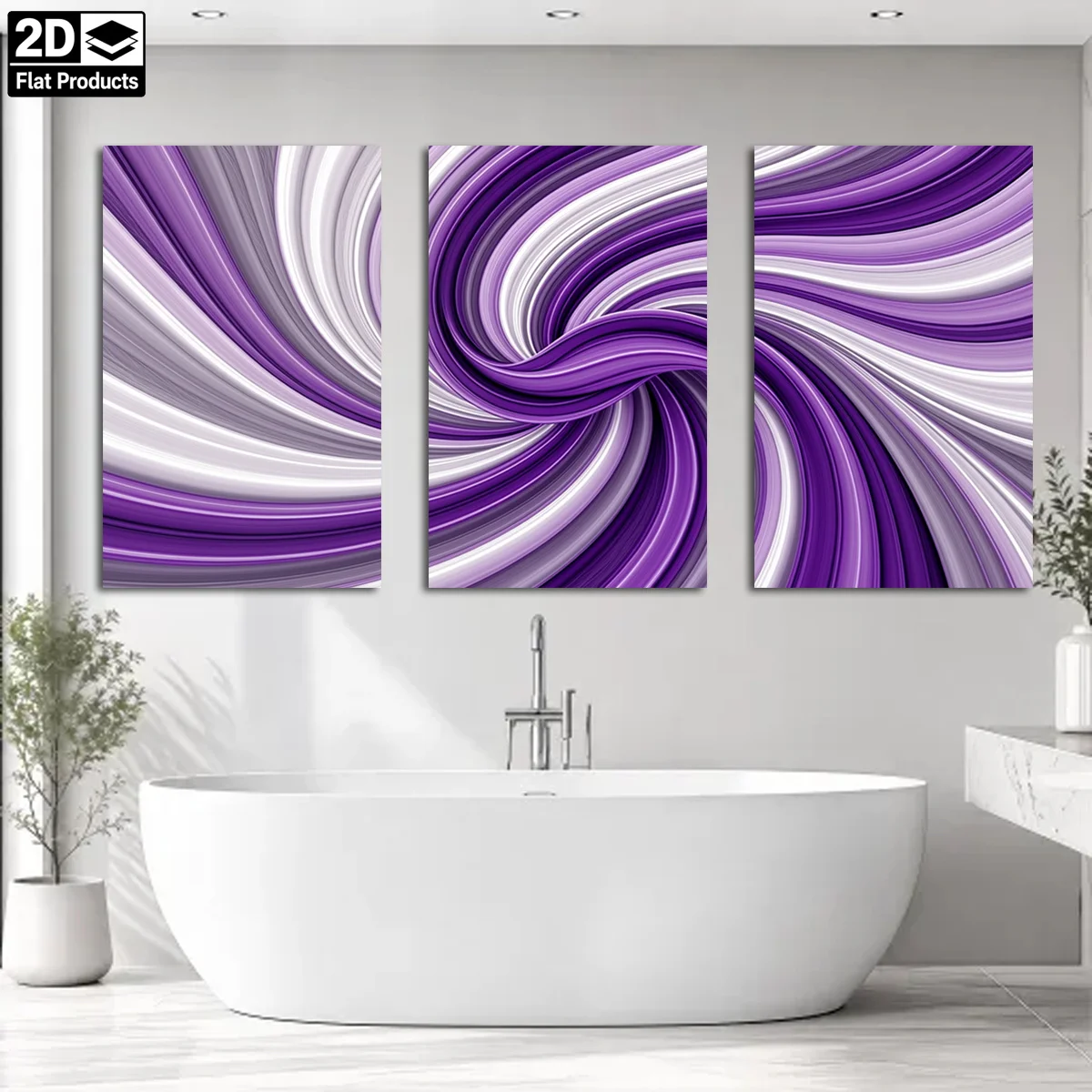 Frameless 3PCS 2D Decorative painting - Canvas painting - Purple and white swirling patterns on three canvas panels cheap roo