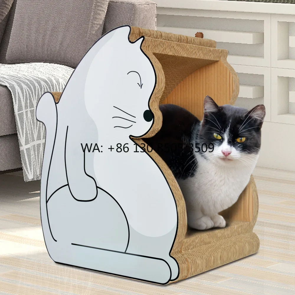 Icle-High Quality Fat Cat Shaped 3D  Big Paper Cardboard Cat Scratcher  Bed Houses Box-IC-0020-Gray