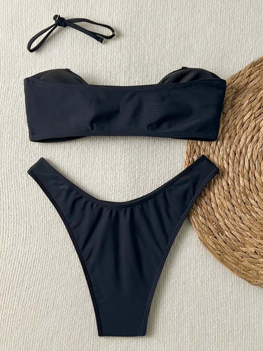 Bandeau Bikinis 2025 Women Sexy Black Swimwear Female High Cut Swimsuit Bathers Swimming Bathing Swim Suit Summer Beachwear