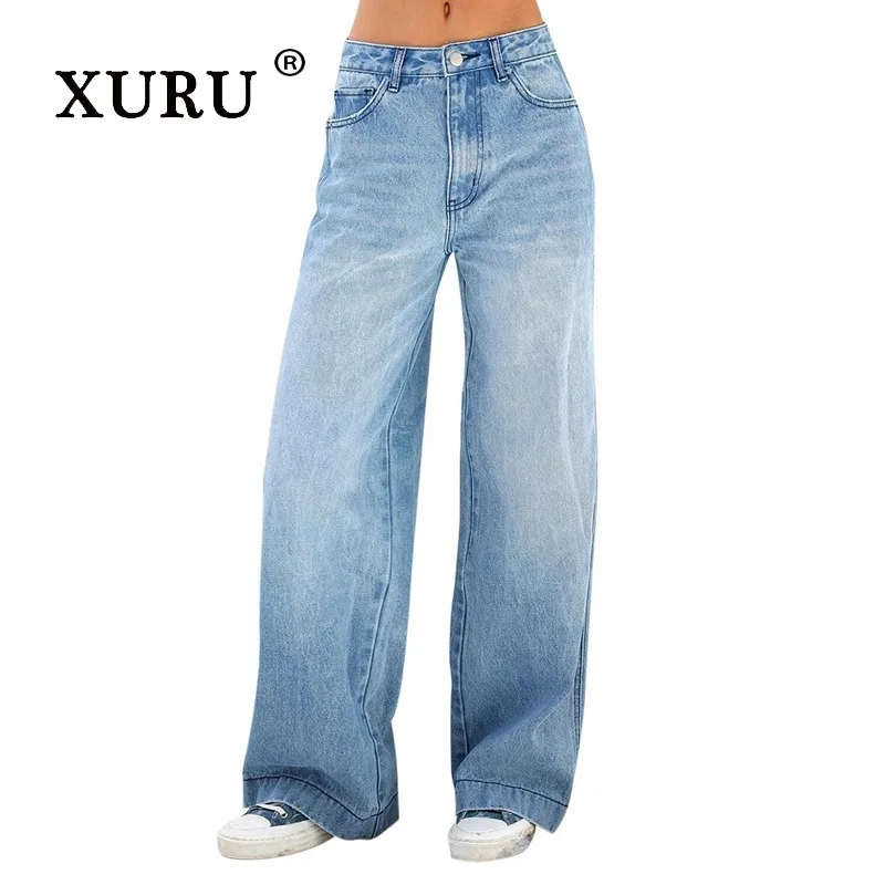 XURU-Loose Jeans for Women, High Street, Dark Blue, Light Blue, Long, New, Europe and The United States, N3-3227