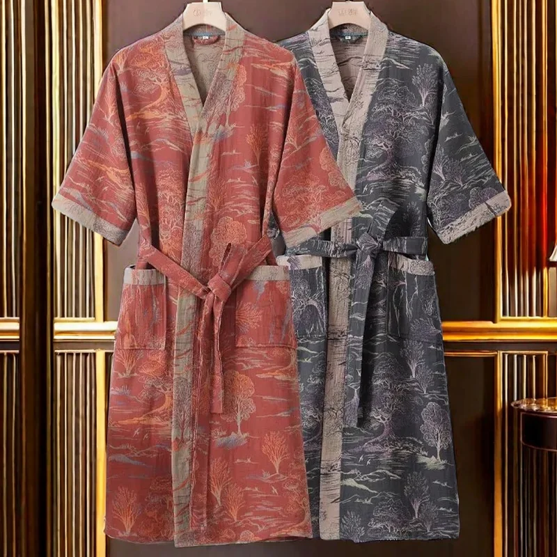 Couple's Waffle Texture Robes Lightweight Robes for Couple taking bath Bathrobe Soft Sleepwear Ladies Nightgowns