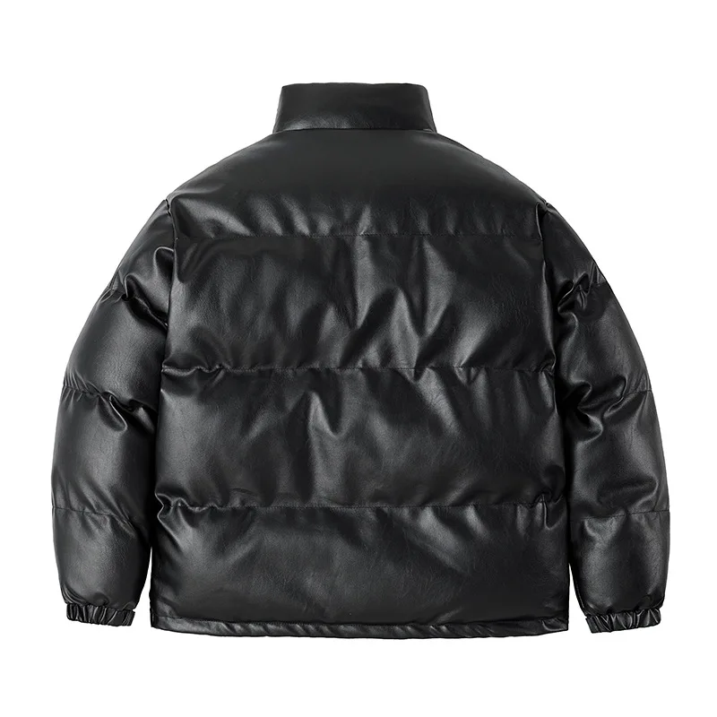Winter Man Down Jacket Thicken Cold-proof Long Sleeve Male Leather Coat Solid Color Stand Collar Outdoor Casual Men Outerwear
