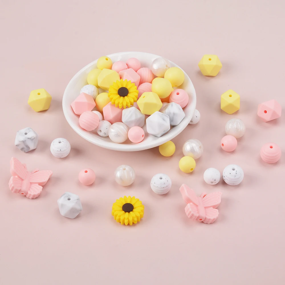 LOFCA 22mm Daisy Flowers Loose silicone beads Arch beads for silicone necklaces DIY silicone teething necklaces silicone beads