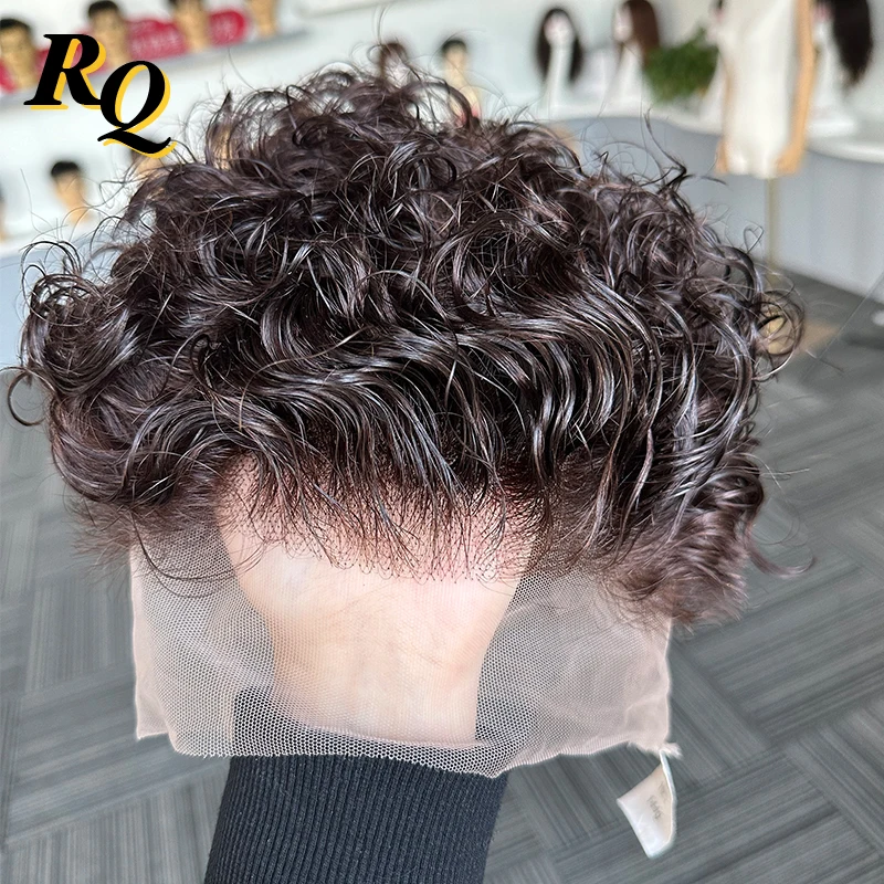 Curly Wig For Men Color 2 Pre Styled Short Cut Full Lace Wig Male Hairpiece Toupee Virgin Human Hair Replacement System Pieces