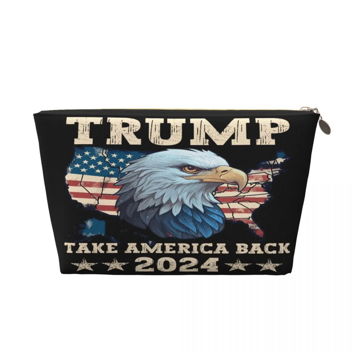 Custom Trump Take America Back 2024 Eagle Flag Makeup Bag for Women Travel Cosmetic Organizer Cute Storage Toiletry Bags