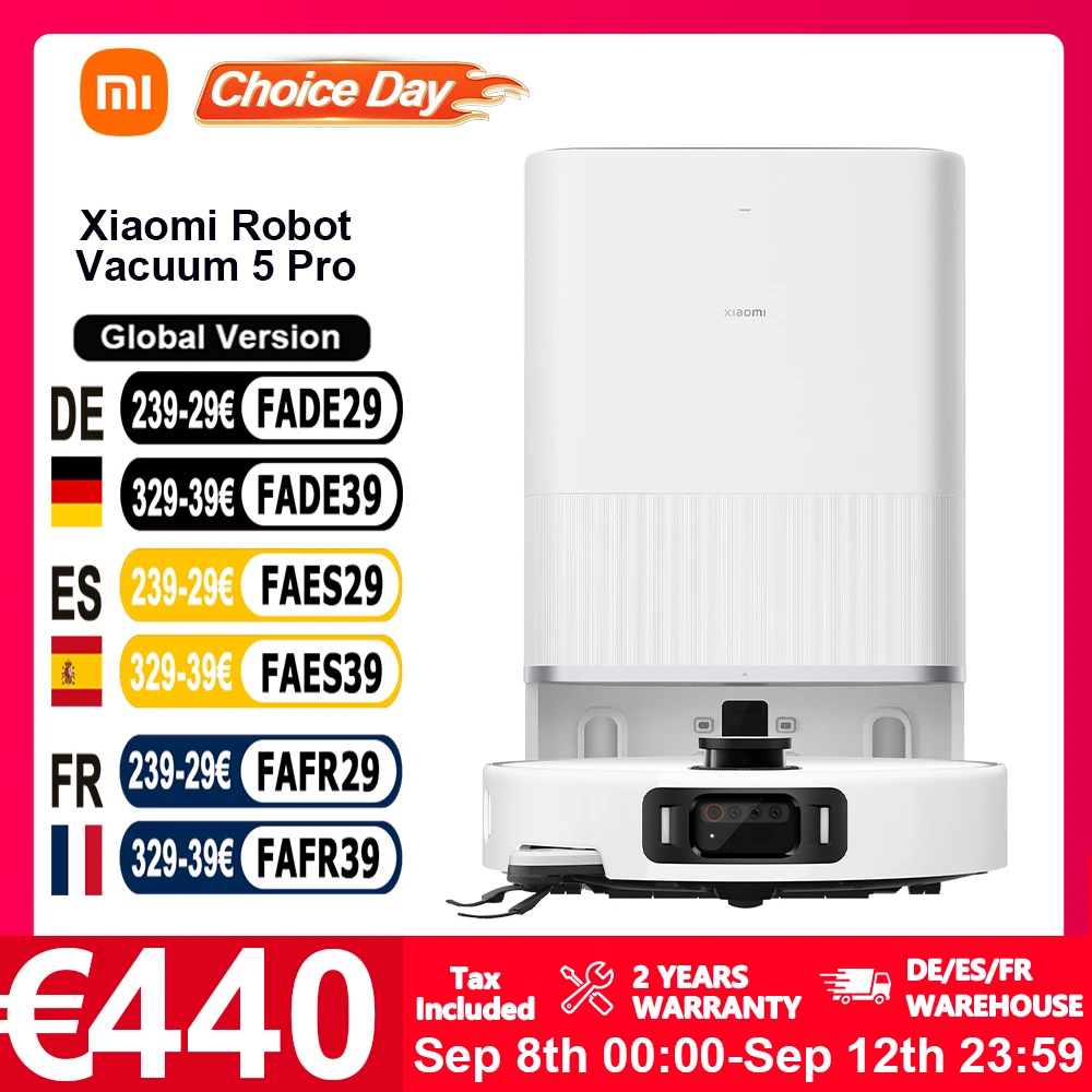Globale Version Xiaomi Robot Vacuum 5 Pro (X20+ Upgrade) mit KI-gestützter Dreikamera-Erkennung, 200 Arten von Hindernis-Erkennung, LDS mit Höhenverstellung, Tiefenreinigung in niedrigen Räumen,