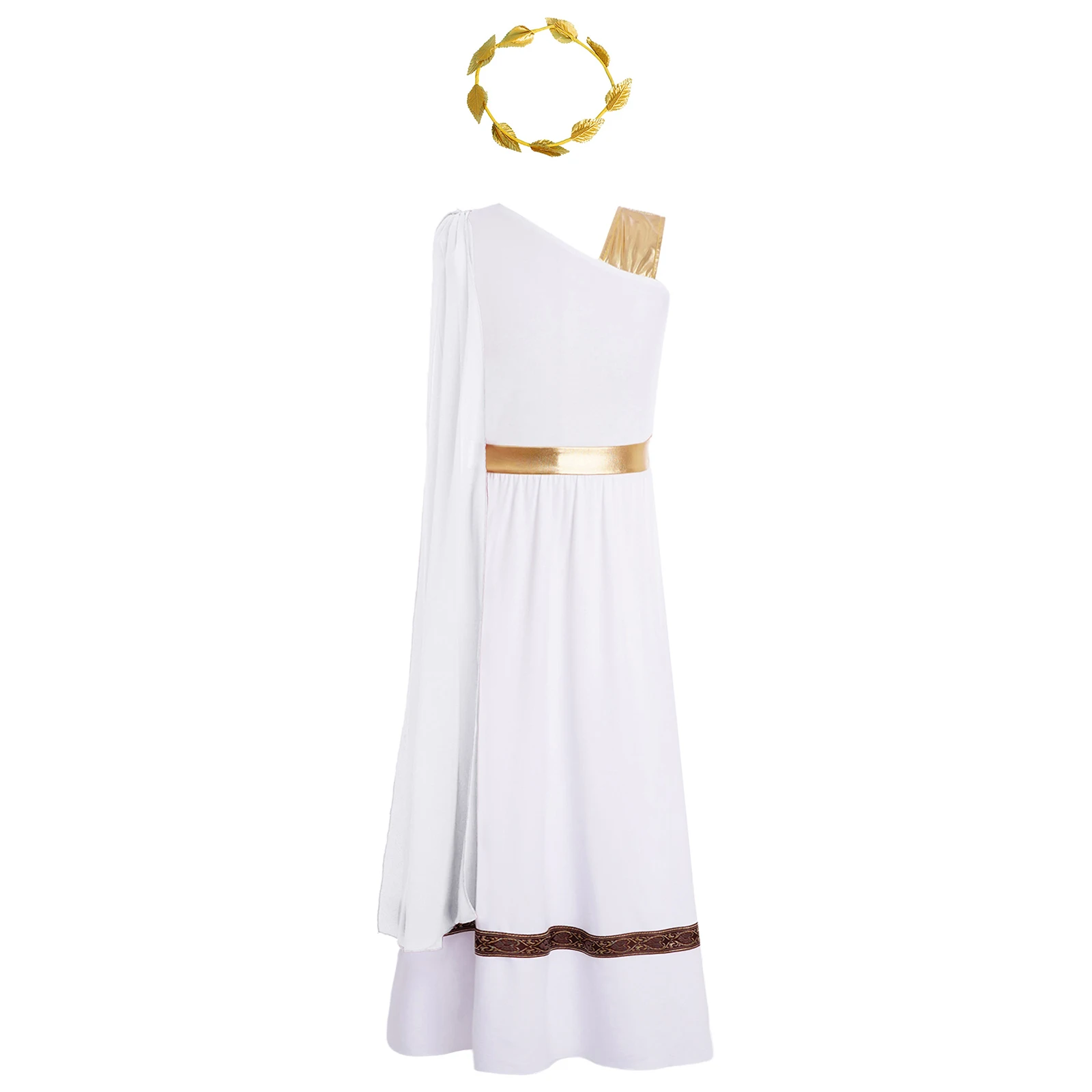 Kids Girls Ancient Greek Toga Goddesses Costume Metallic Sleeveless Shawl Cape Dress Halloween Greece Roman Athena Princess Robe