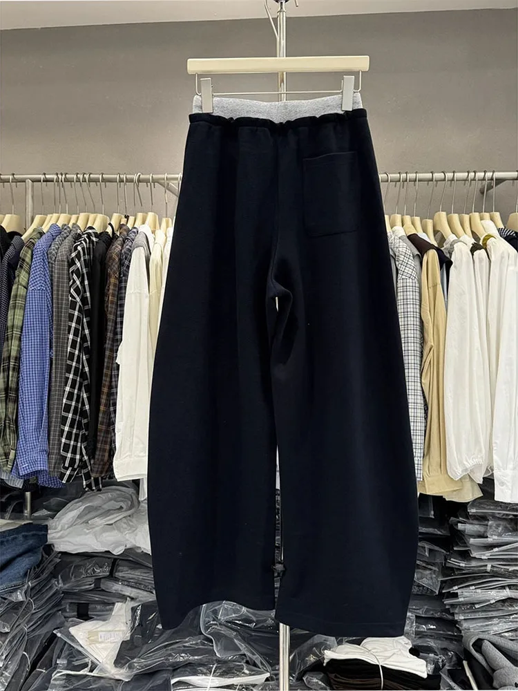 Pantaloni casual taglie forti Pantaloni a gamba larga a vita alta Pantaloni a coltello dimagranti color sangue per donne taglie forti Autunno Faion