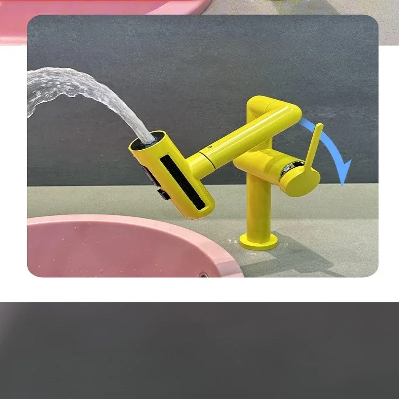 360° Rotatable Mechanical Swing Arm Faucet Matcha Green Waterfall Mixer Tap for Bathroom Hand Wash Vessel Sink