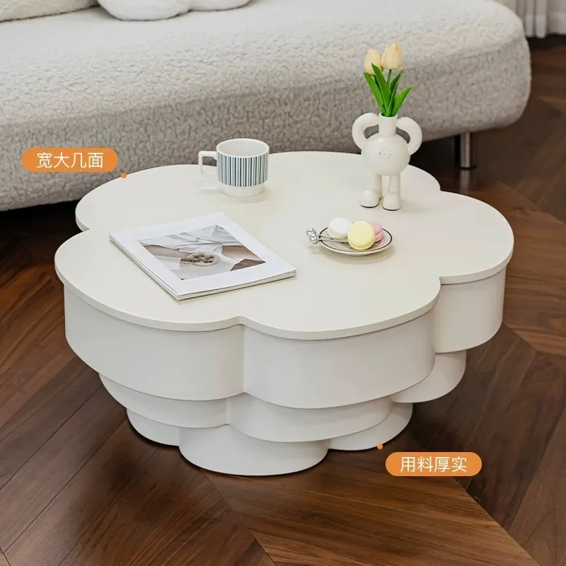 French Style Simple Living Room Small Coffee Table Cream Style Three-dimensional Flower Modern Special-shaped Sofa Coffee Table