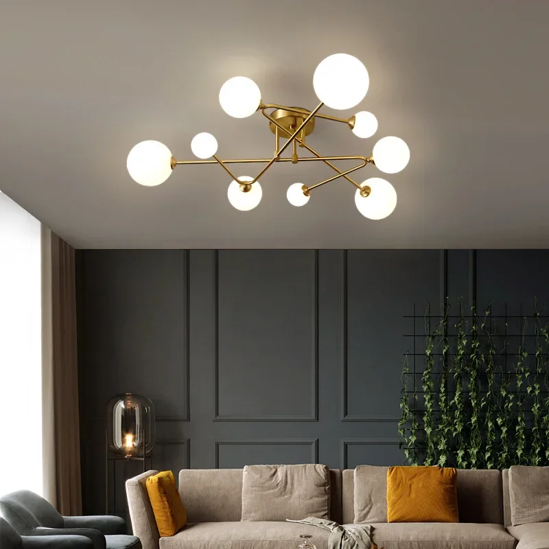 

Modern Golden Copper Led Chandelier for Living Room Bedroom Nordic Luxury Glass Ball Ceiling Hanging Lamp Indoor Decor Lighting