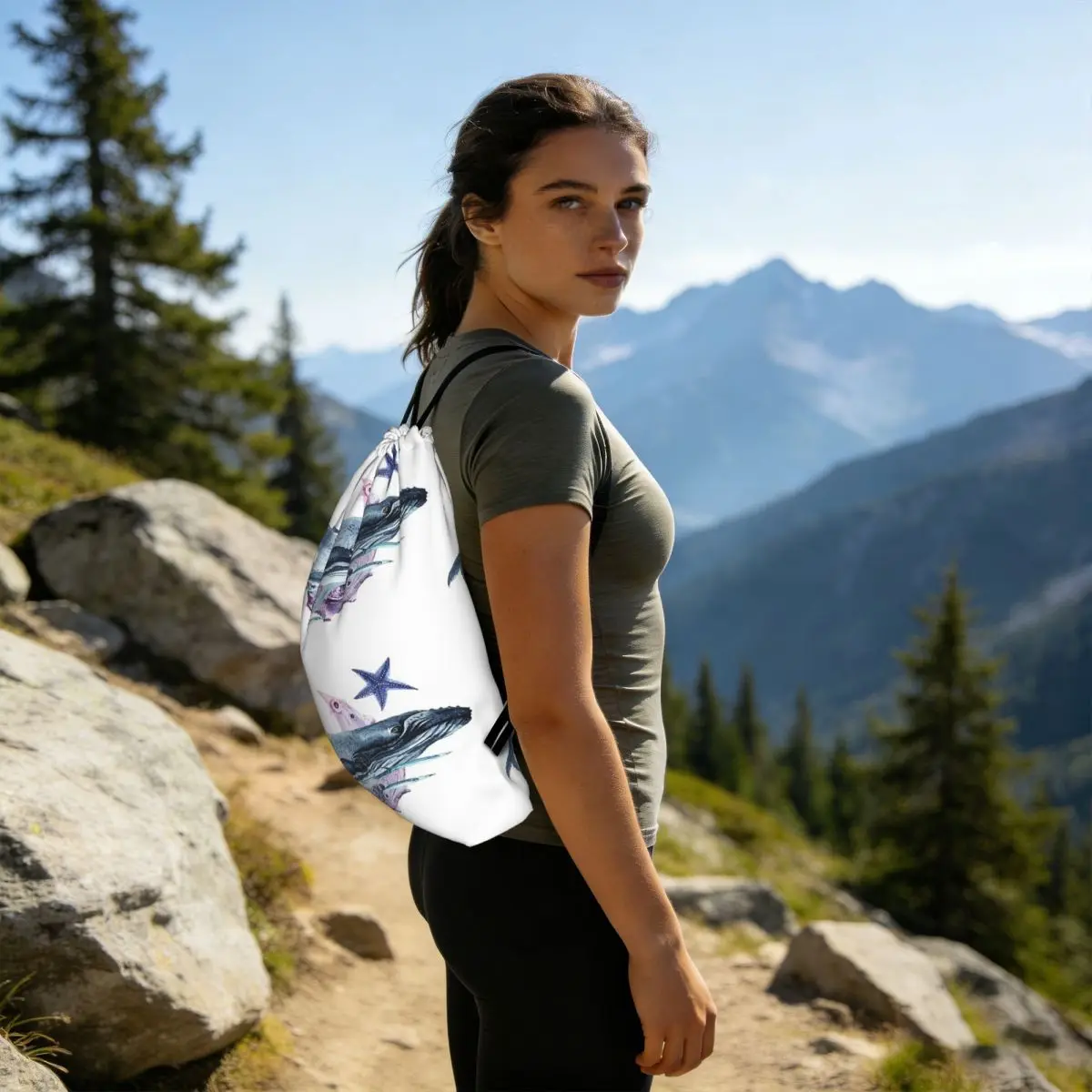 Orca Whale And Dolphin Marine Life Backpacks Fashion Drawstring Bags Sports Bag Book Bags for Man Woman Students