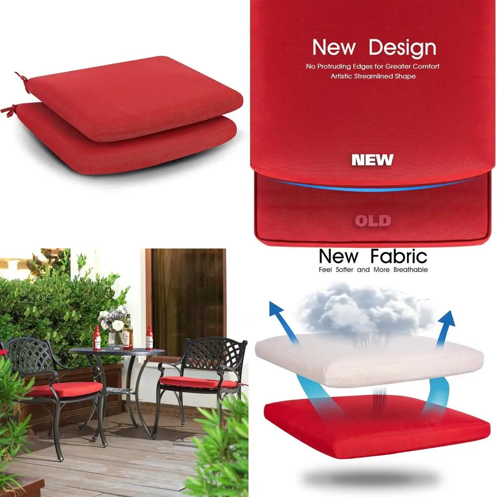 

red outdoor patio cushions set of 2, water-resistant, 19.69" x 17.72" x 1.97"