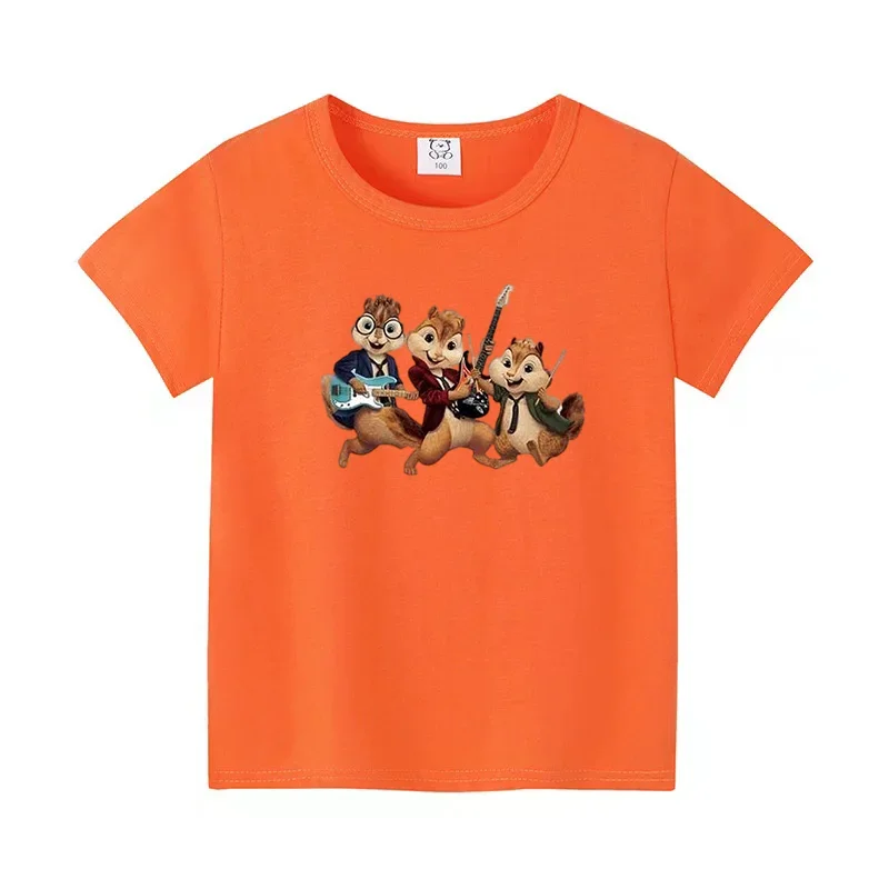 Summer Tee for Children Girls and Boys T-shirt Alvin and Chipmunk Pattern Top Cartoon Boys Clothing