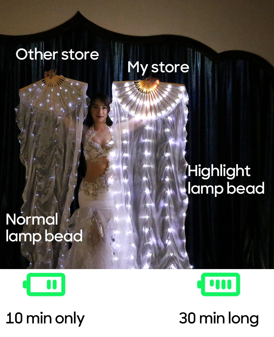 Belly Dance Accessories LED Silk Veil Fan For Belly Dancing 100 White LED Fan Practice and Stage Performance Dance Costumes