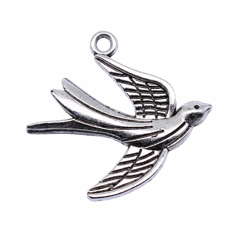 WYSIWYG 5pcs 29x28mm Vintage Flying Bird Swallows Charms For Jewelry Making Antique Bronze Color Bird Charms Swallows