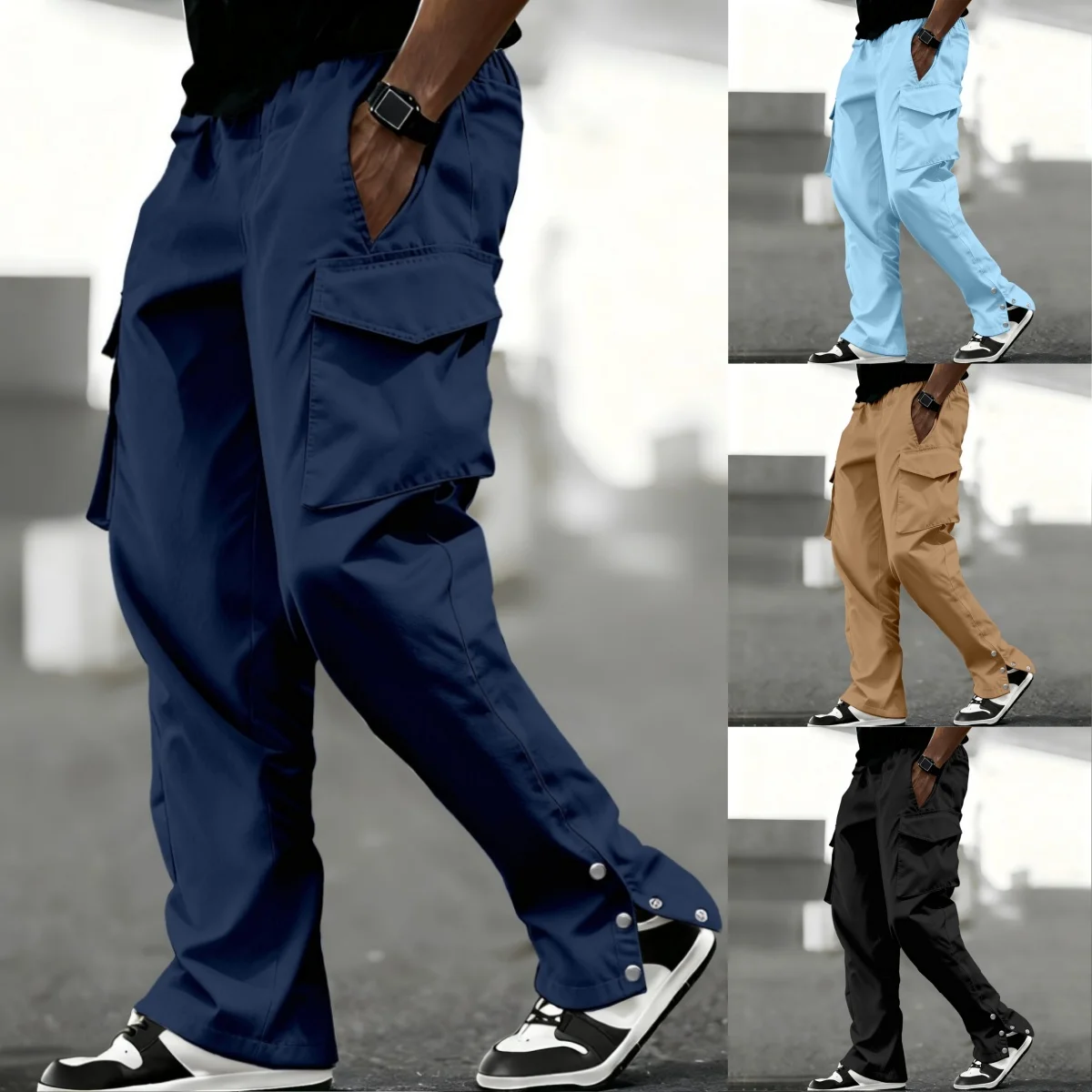 

Spring and autumn men's casual work pants with fashionable multi-purpose large pockets, floor-length pants, combat pants