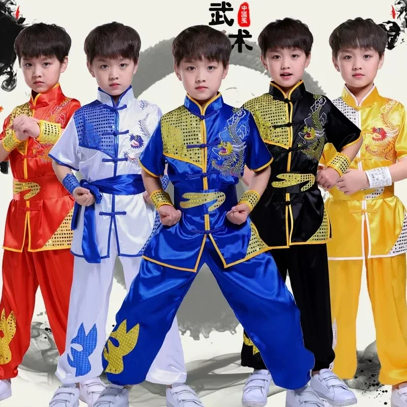

2024 Children Chinese New Year Clothes For Kids Traditional Style Clothing Set Sequin Dragon Embroidery Tai Chi Kung Fu Uniforms