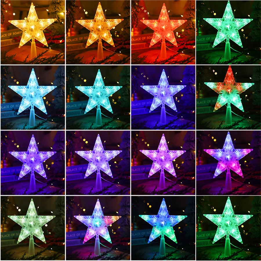 RGB LED Christmas Tree Top Star Fairy String Lights USB Powered Remote Christmas Garland Lights for Wedding Party Holiday Decor