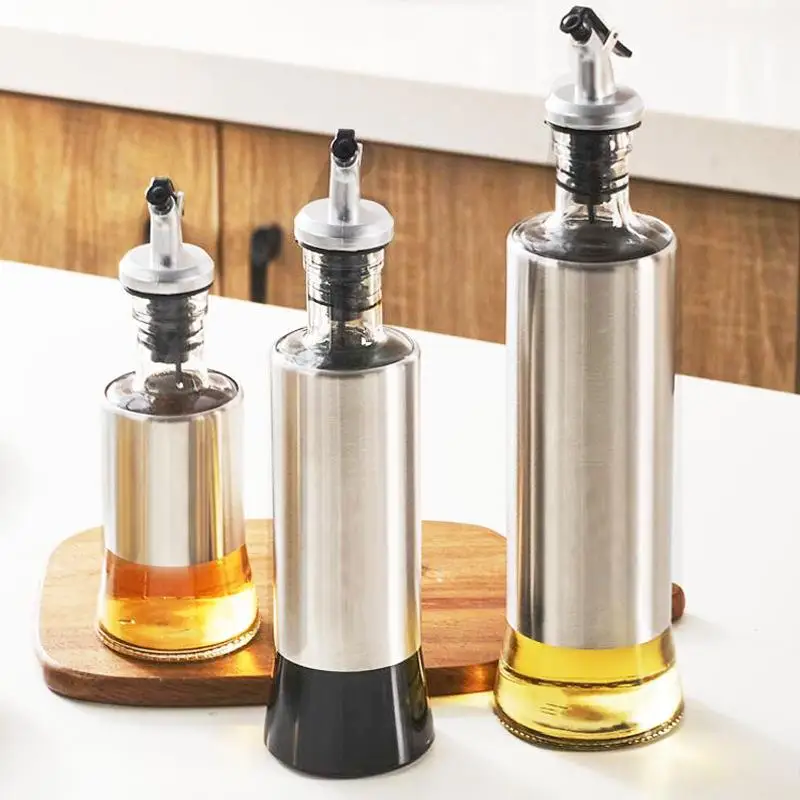 

Стеклянная бутылка для масла из нержавеющей стали, герметичная кухонная бутылка для соевого соуса, уксуса, домашняя бутылка для приправ, комбинированный набор, современный простой...