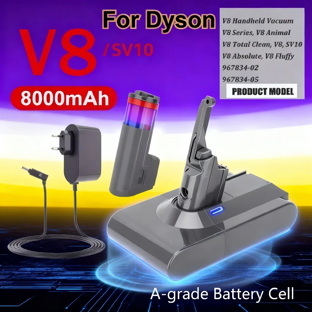 

【A-grade Battery Cell】8000mAh21.6V Li-ion Replacement for Dyson DC31 DC34 V6 V7 V8 V10 V11 Vacuum Cleaner Rechargeable Battery