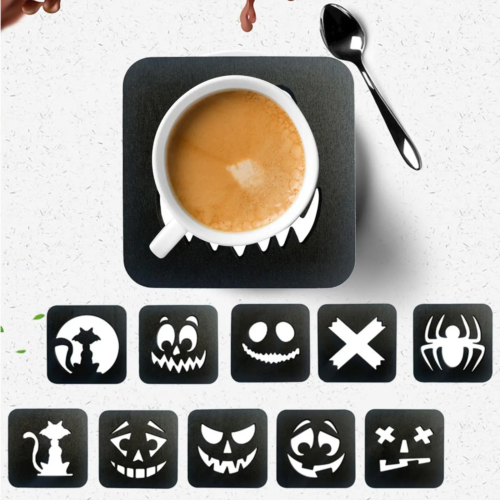 10Pcs Halloween Coasters Placemats Easy to Clean Tabletop Protection Cup Mats for Countertop Dining Room Home