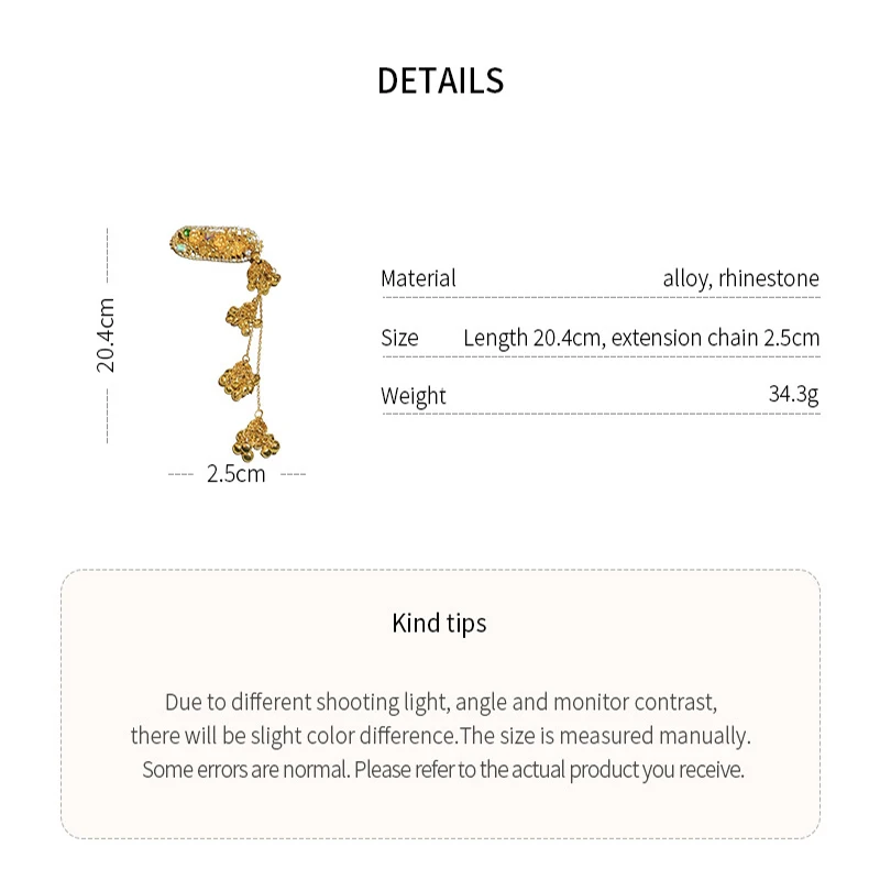 Chinese Style Gold Color Plated Long Chain Tassel New in Hair Clips for Women Flower Bell Bridal Wedding Ethnic Hair Accessories