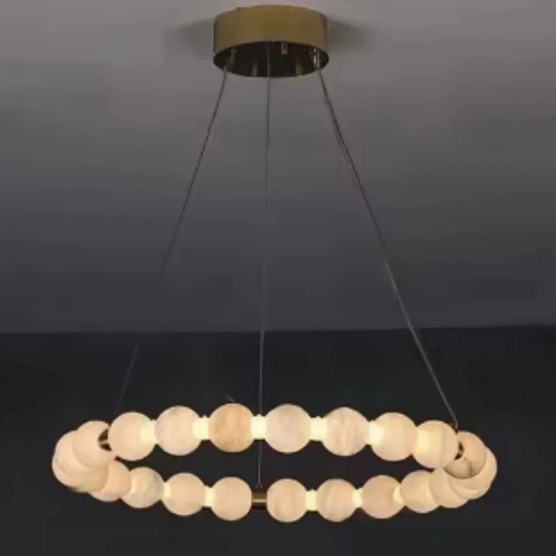 Modern minimalist copper marble chandelier villa lighting daylight LED lamp