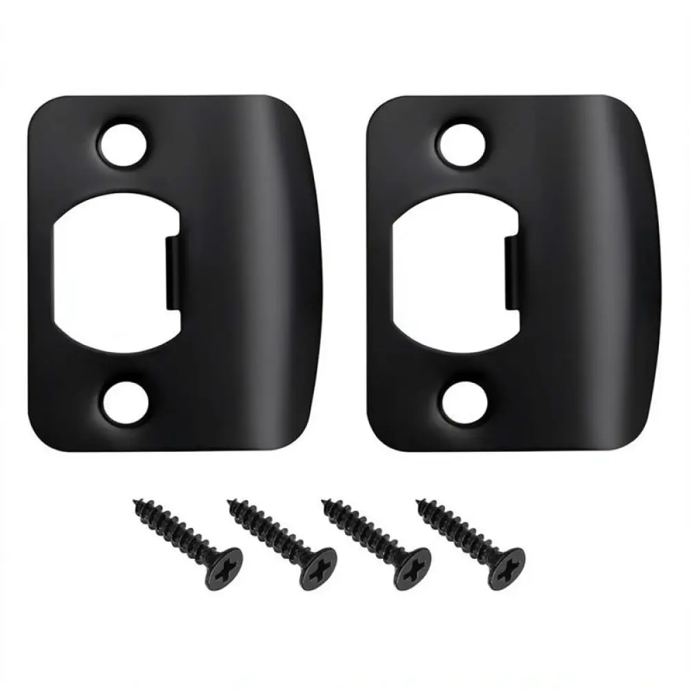 Black Stainless Steel Door Strike Plate Round Corner Latch Plate Secure Fitting For Interior Home Door Locks