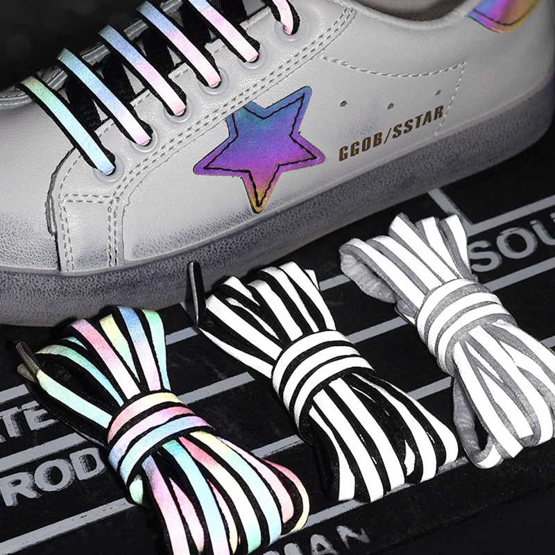 1 Pair Reflective Shoelaces Luminous Shoelaces Laser Sequin Weave Bracelet Sneakers Shoe Laces Adult Children Shoe Strings