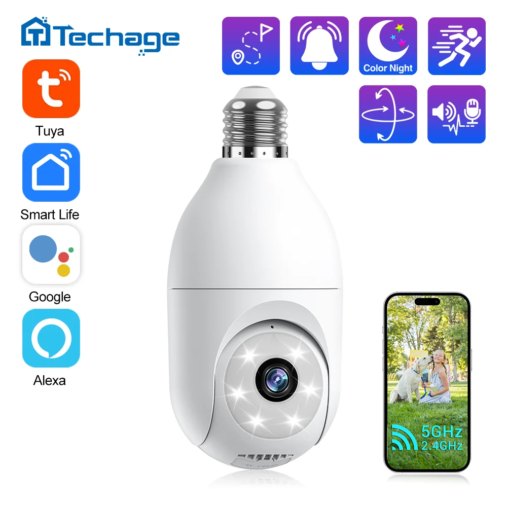 

Techage Tuya 2MP Wifi Camera 5GHz&2.4GHz Smart Life Bulb Video Two Way Audio Support Alexa Security Home Surveillance Camera