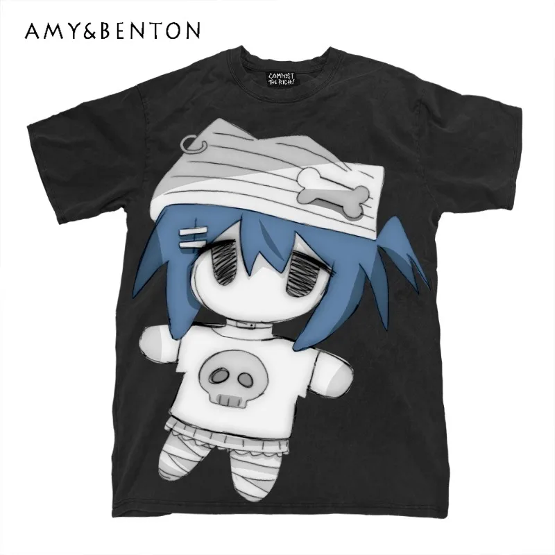 

2025 New Japanese Summer Painter Cooperation Yabi Cute Dark Crew Neck Short-sleeved Y2K Top For Women