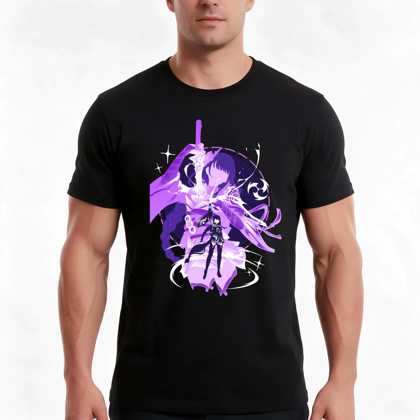 Electro Raiden Shogun T-Shirt, Summer Casual Cotton Tee, Oversized Streetwear Tops, Vintage Graphic Print, Unisex Men Women