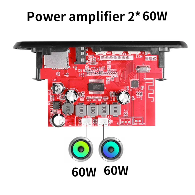 2Pcs 2X60W Amplifier Bluetooth 5.0 MP3 Decoder Board Handsfree 12V Wireless Music Player Audio Modul USB TF AUX FM Radio-BCBW