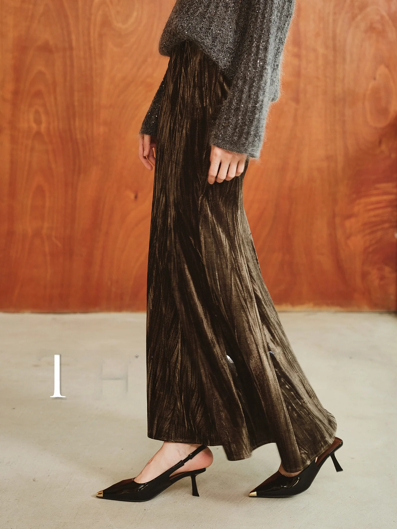 

Юбка-миди Diva с высокой талией из бархата цвета Hot Brown с радужным блеском и эластичной резинкой, модная, для повседневной носки