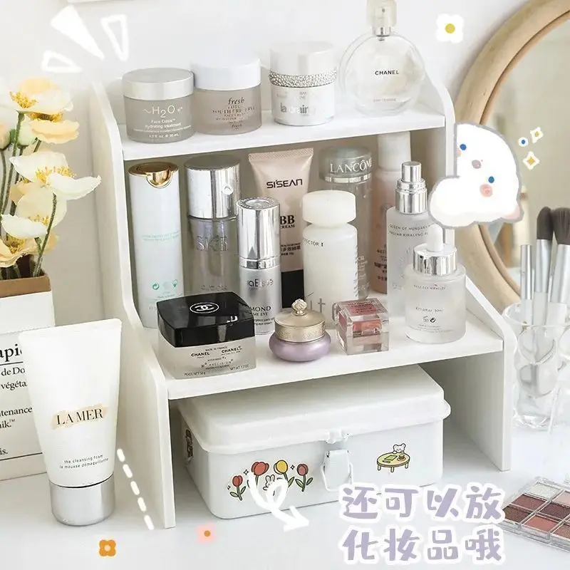 2Layers INS Desktop Storage Box Home Bedroom Dresser Skin Care Products Lipstick Shelf Study Stationery Books Sundry Organizer