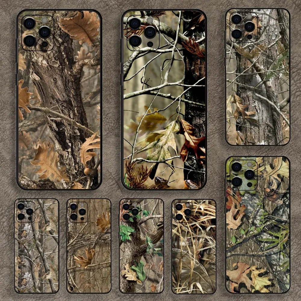 Camouflage Hunting Phone Case For Apple iPhone 15,14,13,12,11,Pro,X,XS,Max,XR,Plus,Mini Soft Black Cover