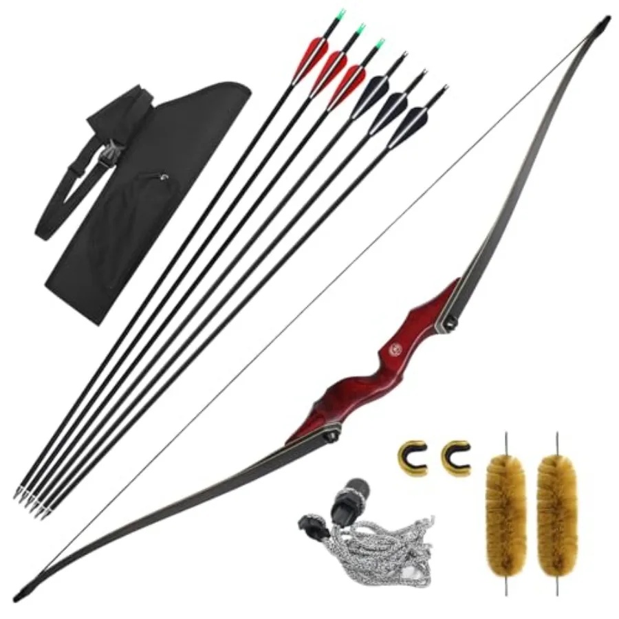 

60'' Archery Longbow and Arrow Set for Adult Takedown Wooden Longbow with Arrow Quiver Competition Long Bow for Hunting Right H