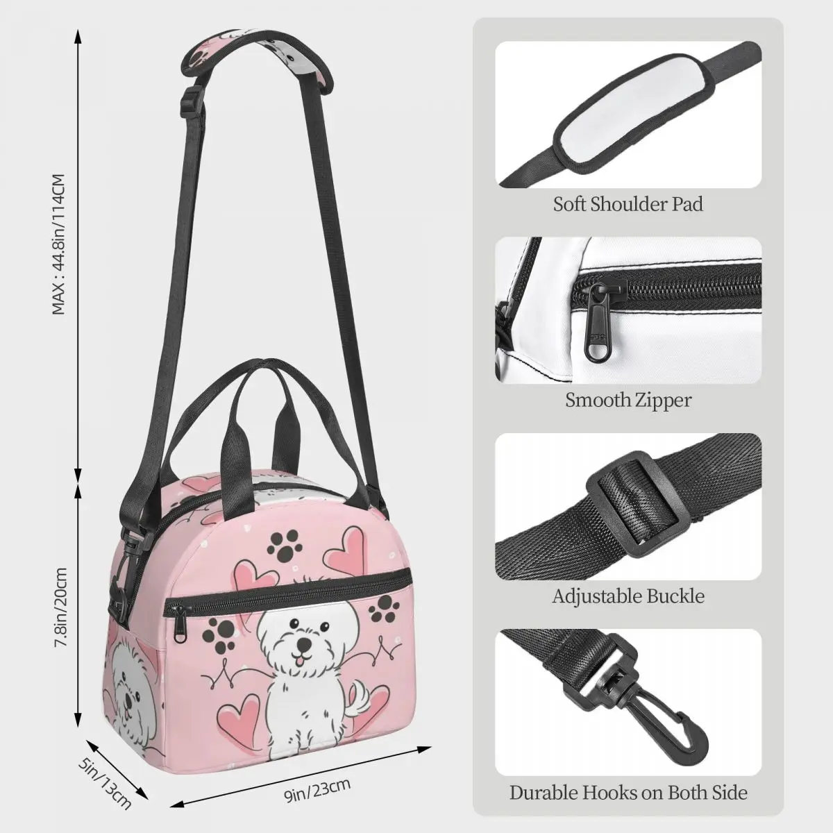 Love Maltese Dog Lunch Bags Insulated Bento Box Resuable Lunch Tote Picnic Bags Cooler Bag for Woman Kids