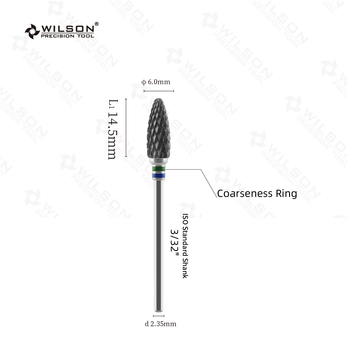 WILSON-Bullet Shape - 6.0mm - Cross Cut - Black Zirconia Ceramic Dental Lab Burrs - PRECISION TOOL