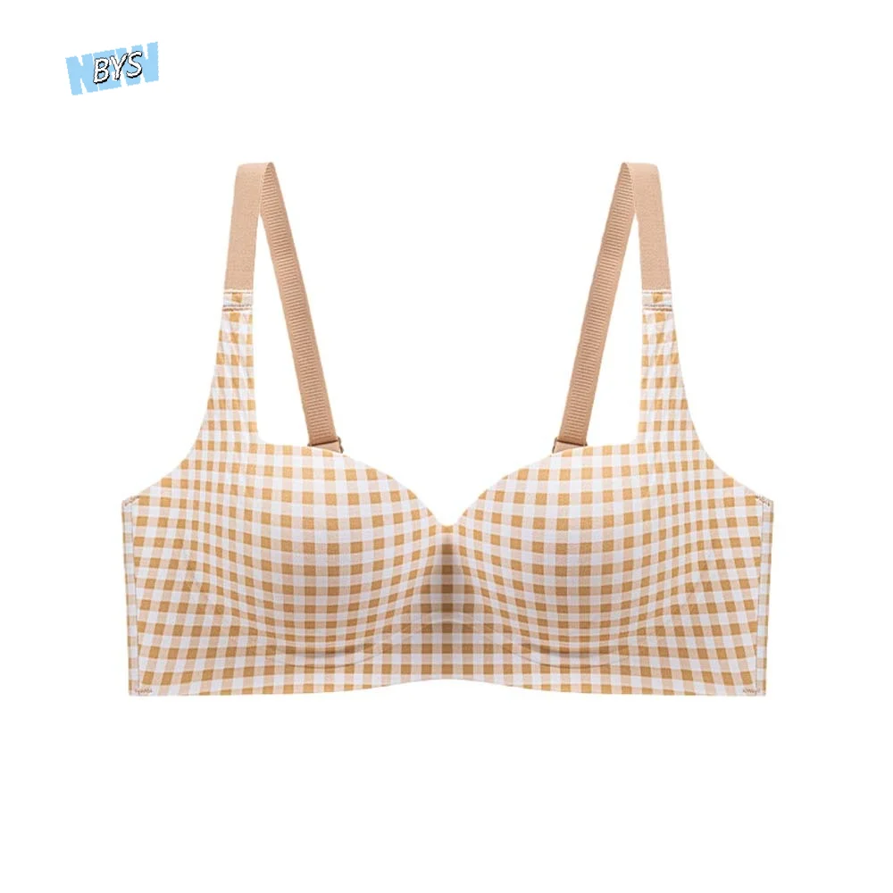 

Traceless Plaid Wireless Bra Deep V Edge Neck Grid Pattern Brassiere for Women Shockproof Anti-sagging Seamless Bras Girls Women