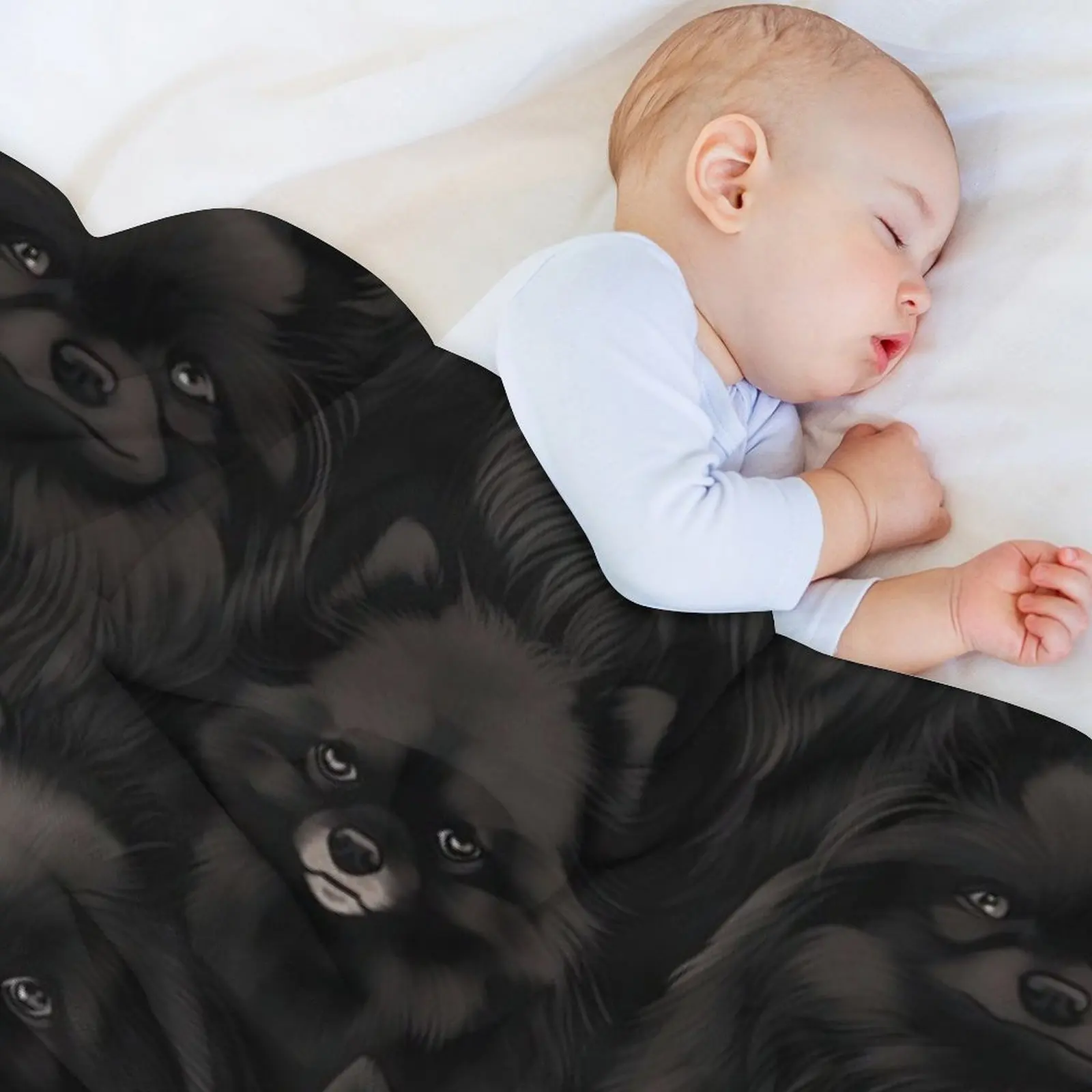 بطانية رمي بتصميم كلب صغير طويل الشعر باللون الأسود لهدايا عيد الميلاد في فصل الشتاء، بطانيات كبيرة ناعمة #5